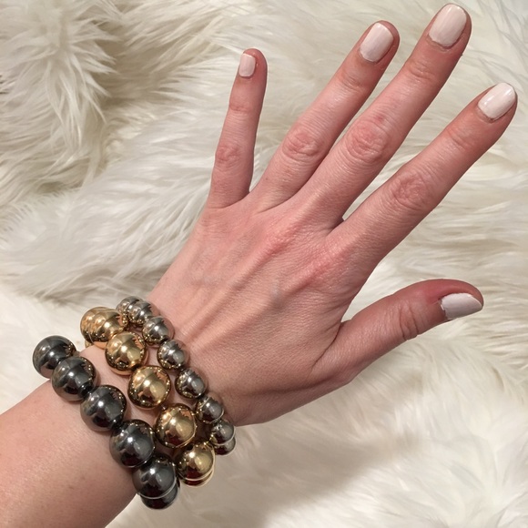 BEBE 3 pc bracelet gold silver pewter ball pearl - Picture 2 of 5